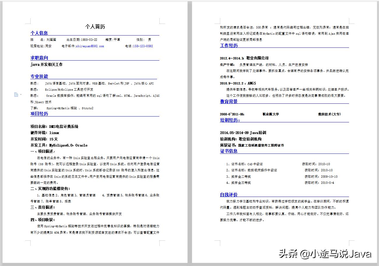 计算机应用技术求职简历模板,计算机专业没项目经历简历模板