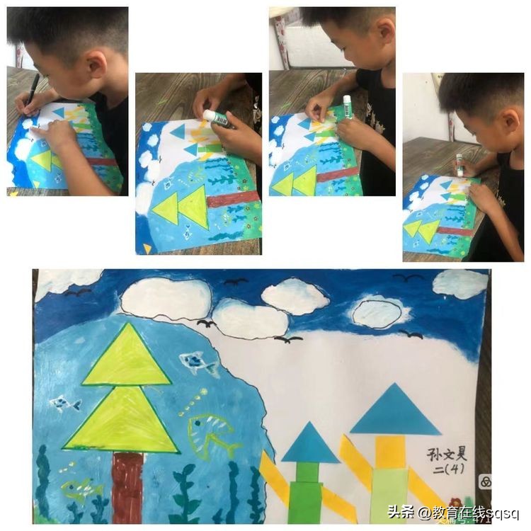 七巧板拼贴画手工小学,小学拼贴画