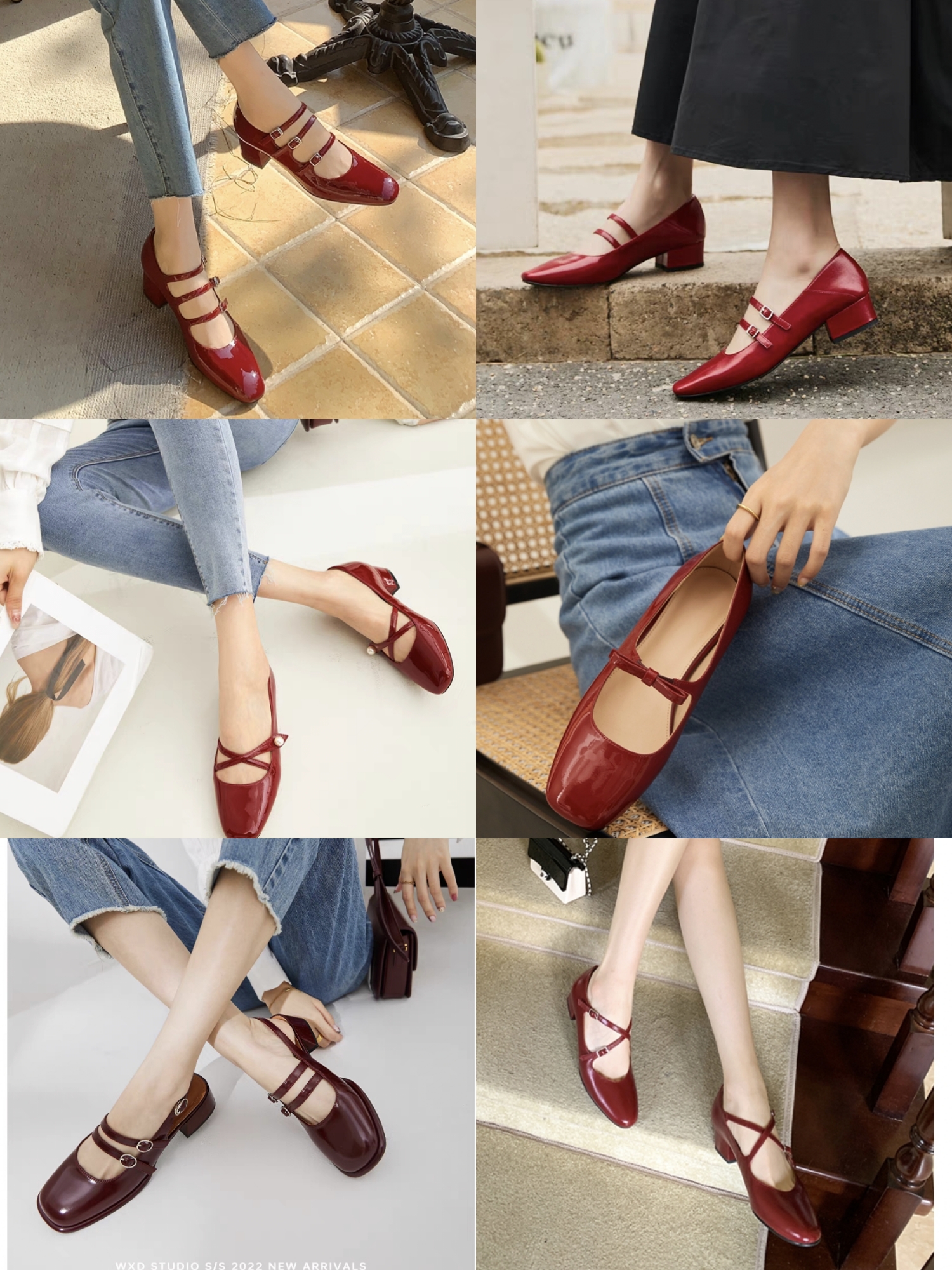 法式撞色玛丽珍鞋日常穿搭,红色玛丽珍鞋怎么搭配更高级