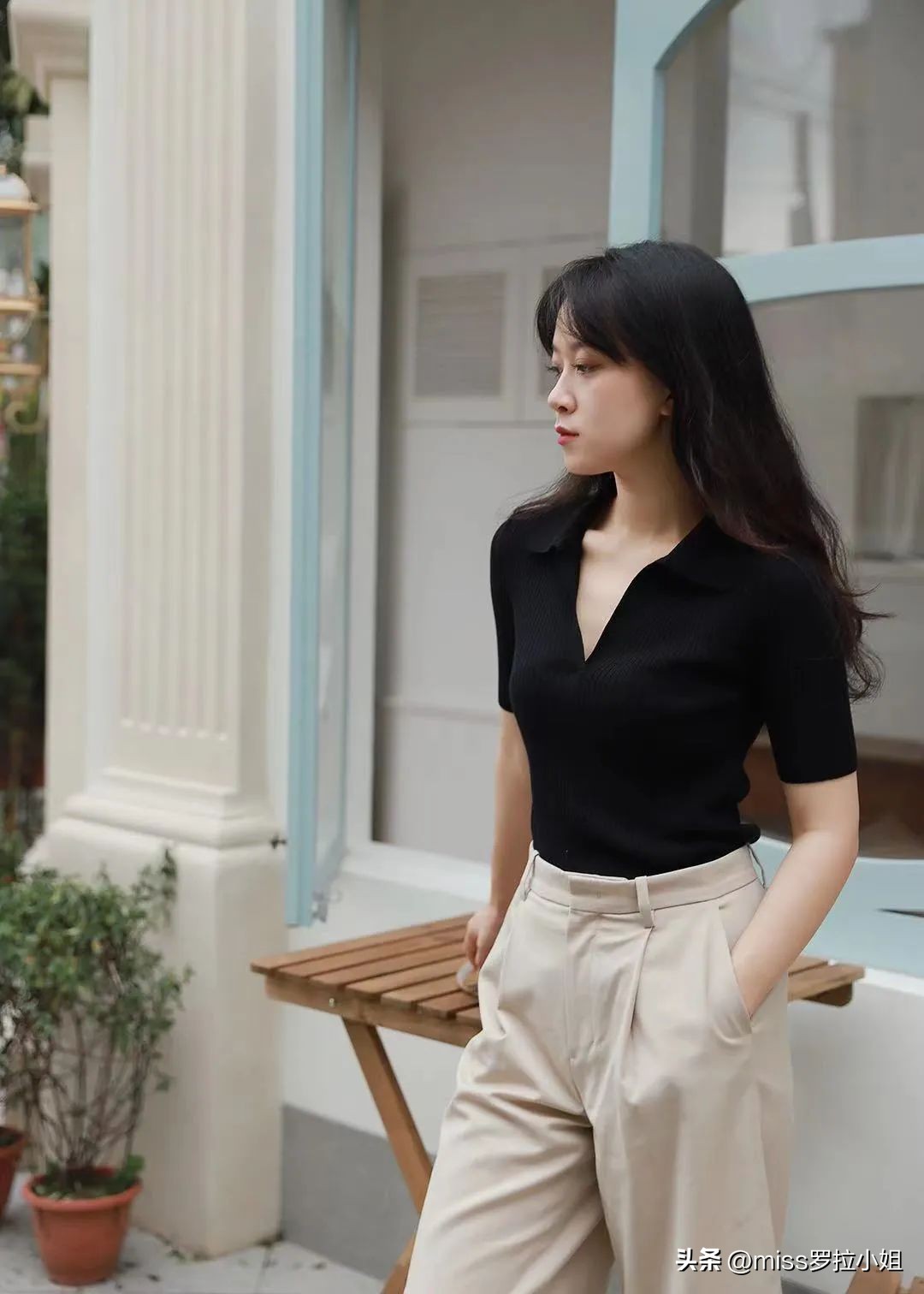 小个子雪纺v领上衣质感,女生穿搭ins高级质感上衣