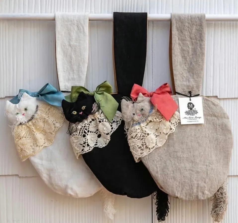 猫咪刺绣帆布包,猫咪揣手款包