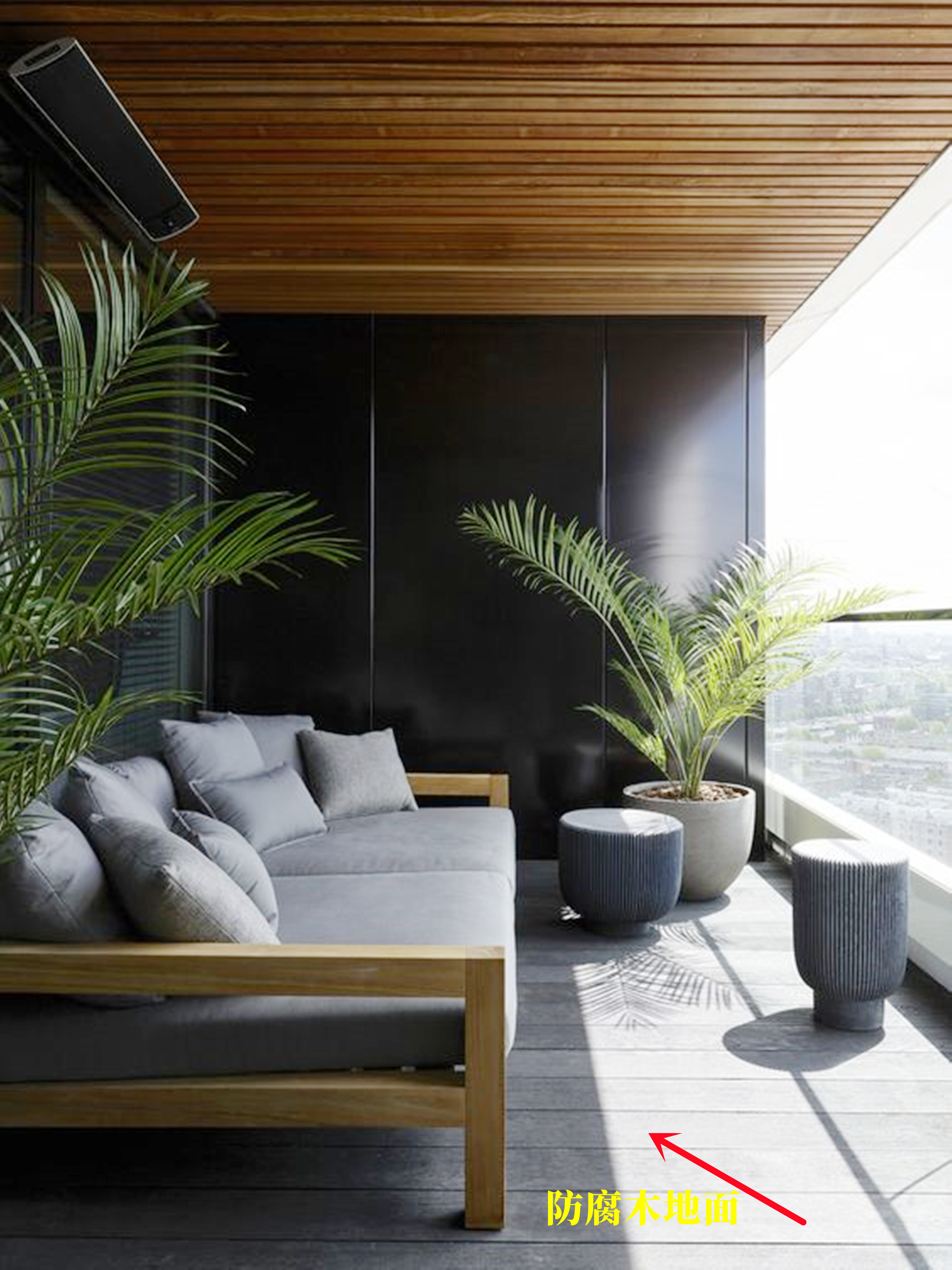 桑拿板阳台简易吊顶图,阳台桑拿板吊顶造型效果图浅色