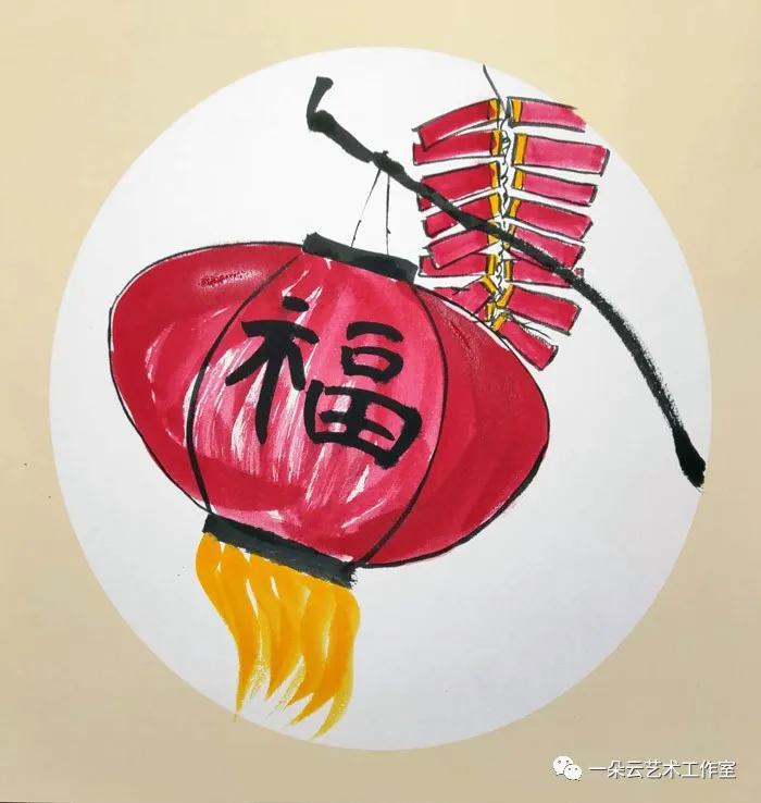 「绘画教程」新年主题水墨画课程-大红灯笼高高挂