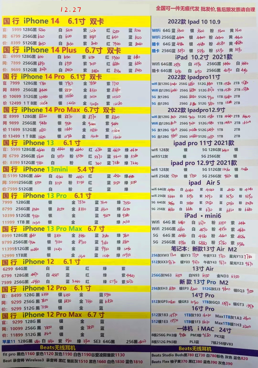 2021年10月27日华强北手机报价,2022年9月16日华强北手机报价