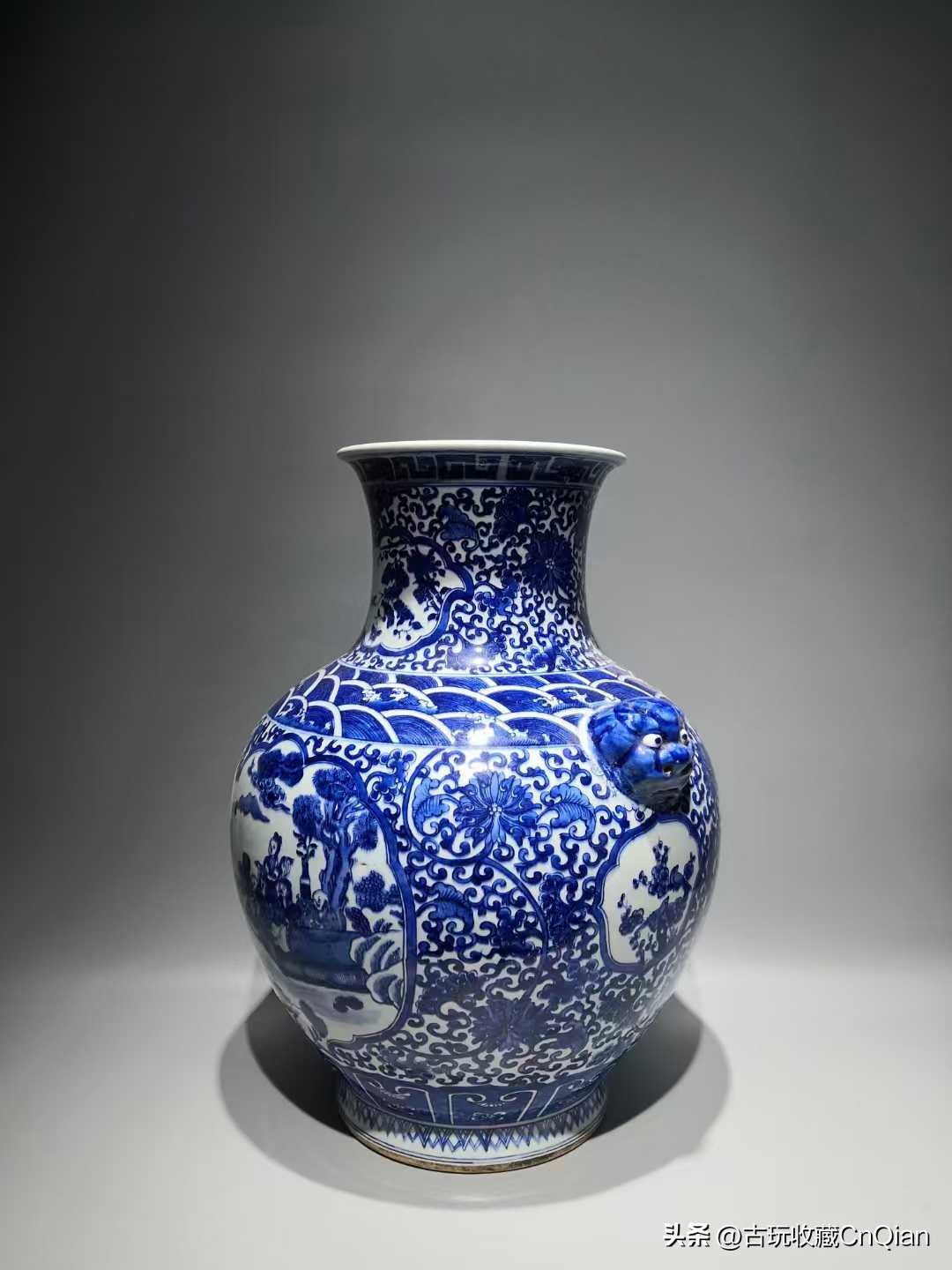 清代青花人物故事纹双联瓶,青花人物故事摆件