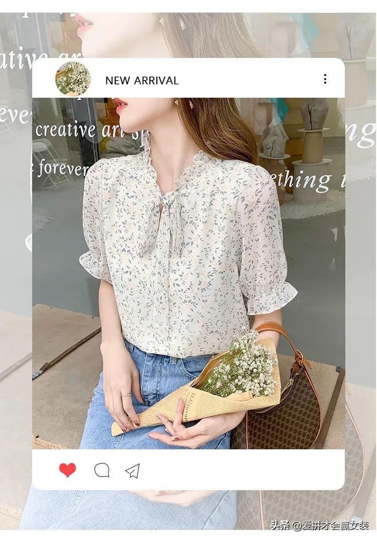 减龄雪纺短袖衬衫女款2022款时尚,雪纺夏装衬衫女设计感小众洋气