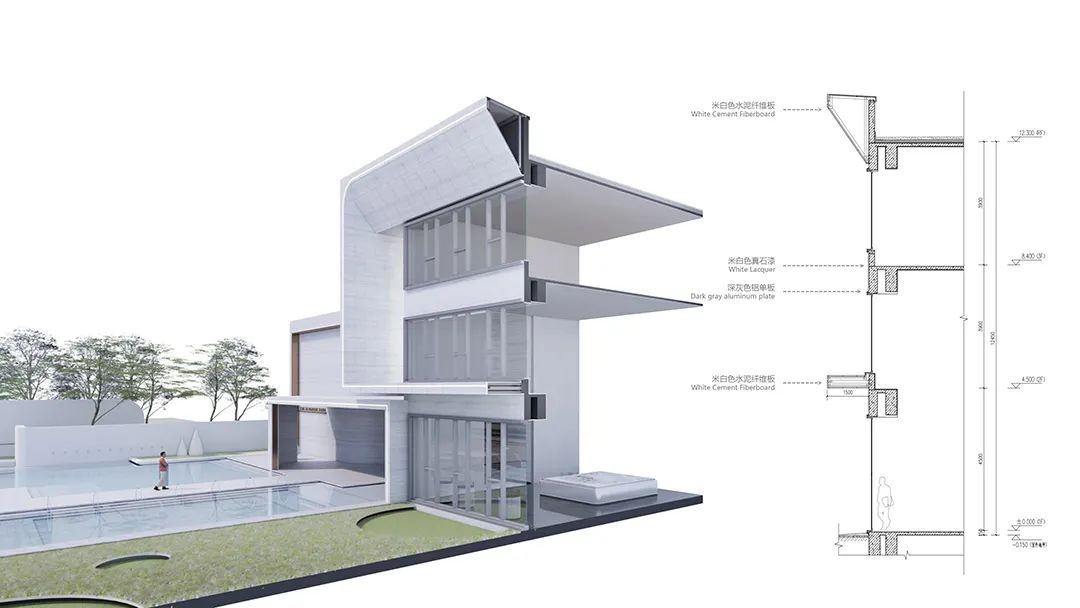 斜切转角楼梯立面施工图,建筑立面效果设计处理手法