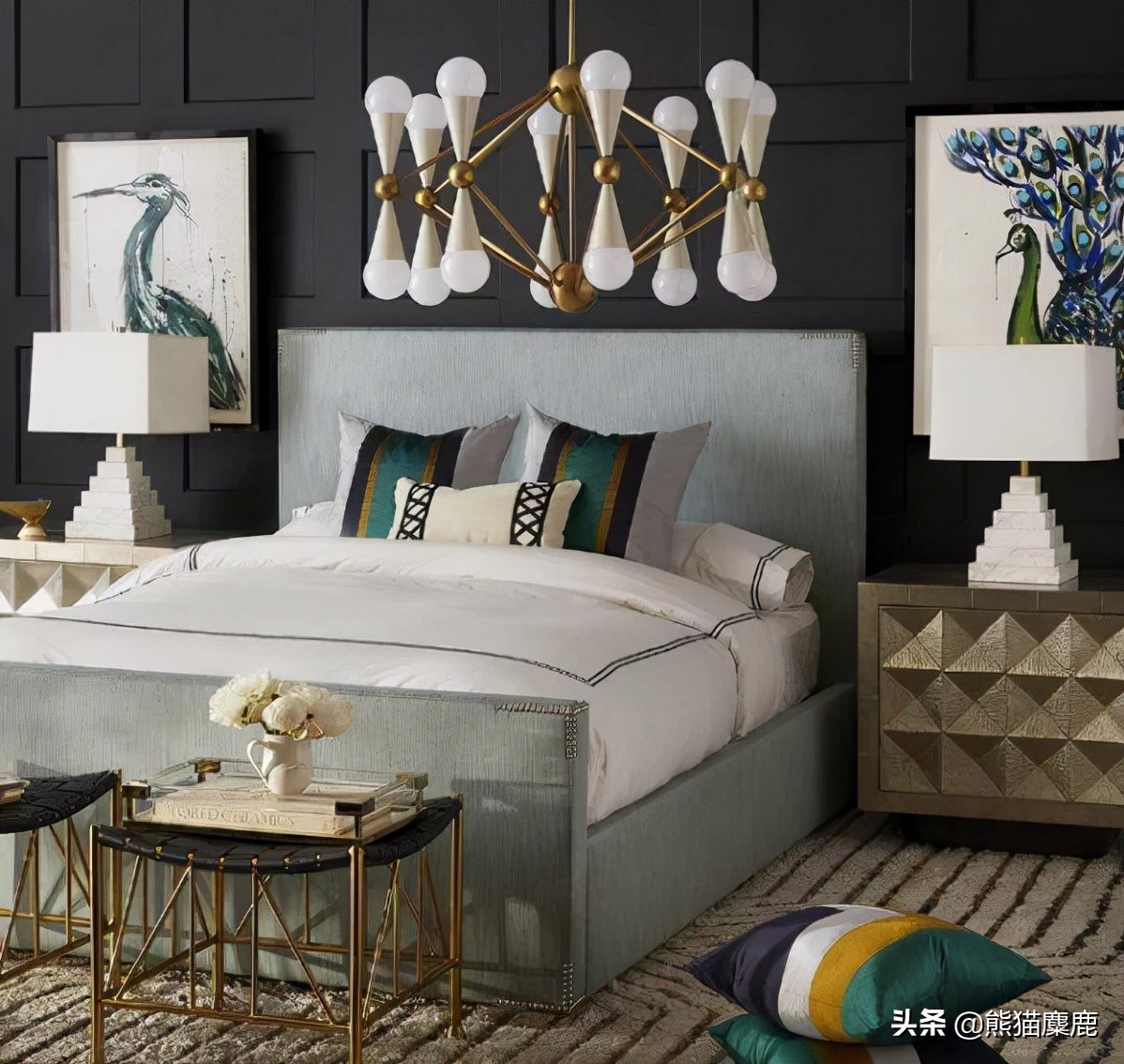 轻奢风进门吊灯效果,卧室吊灯异型灯轻奢风简约大气