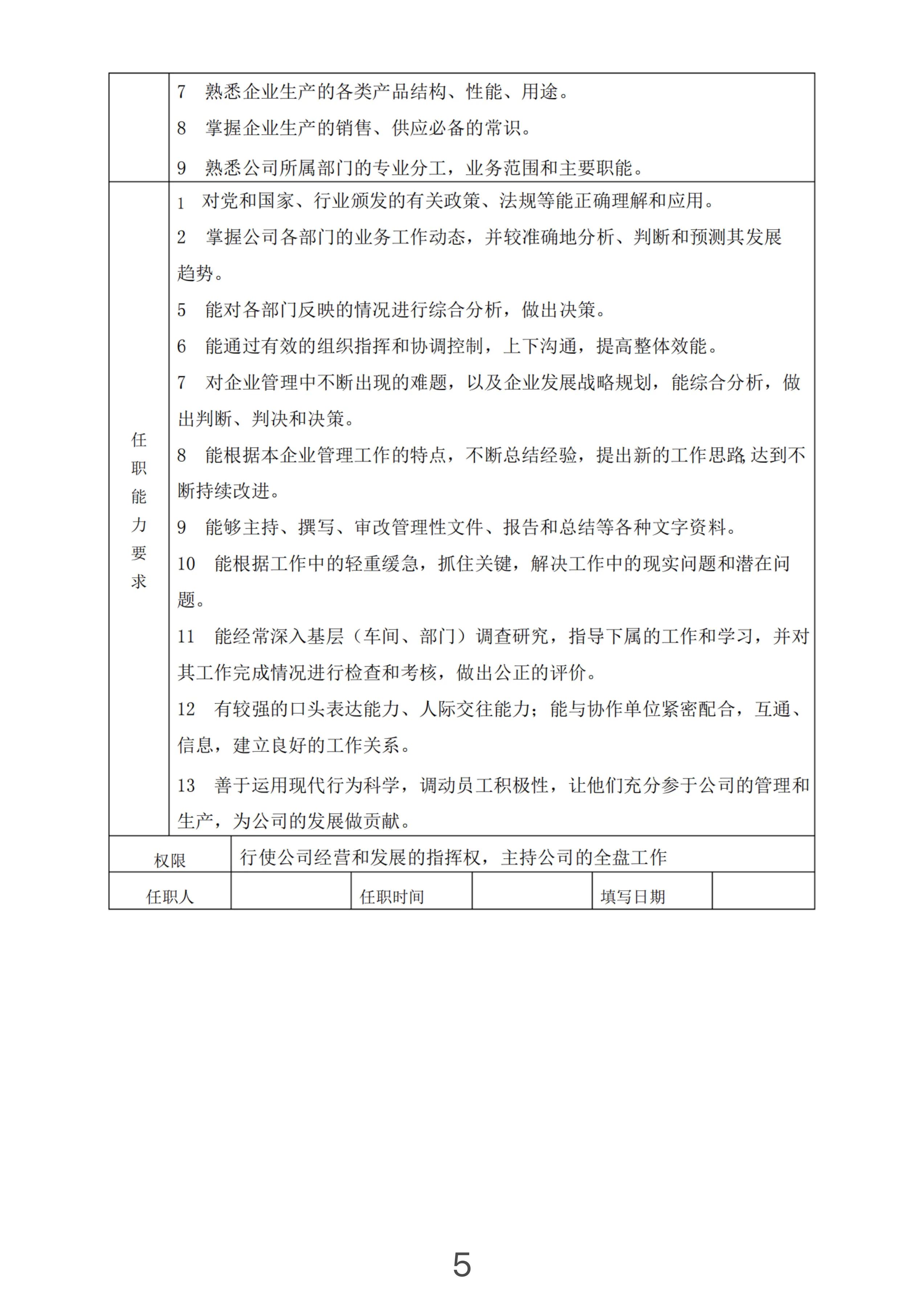 企业员工岗位职责和工作内容表单,公司经营管理岗位工作职责