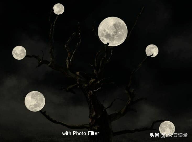在Photoshop中创建带有月亮的树的超现实图稿，VV云课堂教程