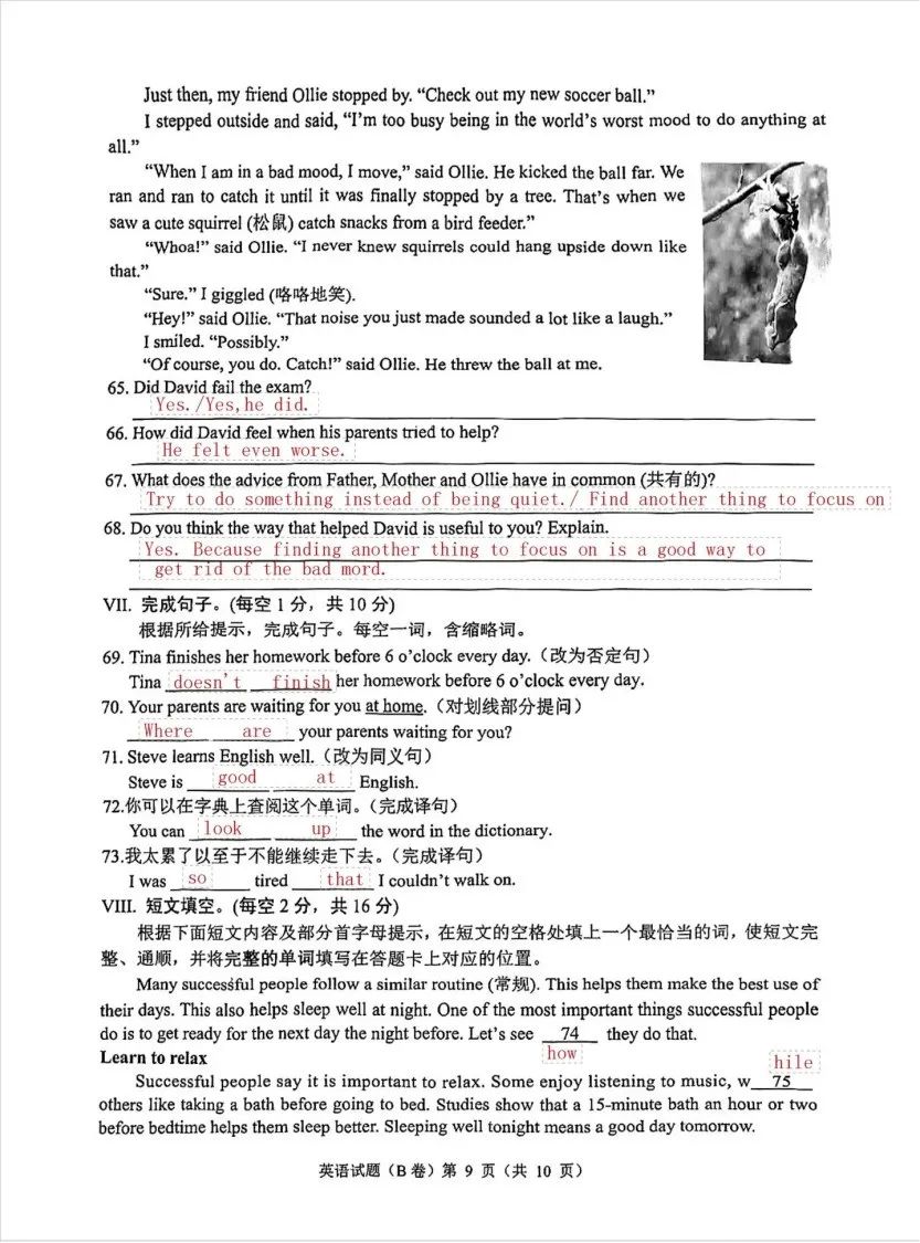 重庆2023年中考英语B卷听力原文,重庆市2021年英语试卷