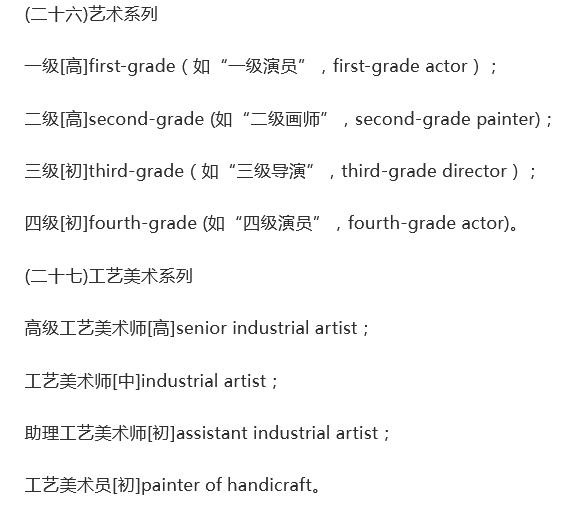 各种类别职称的英文翻译