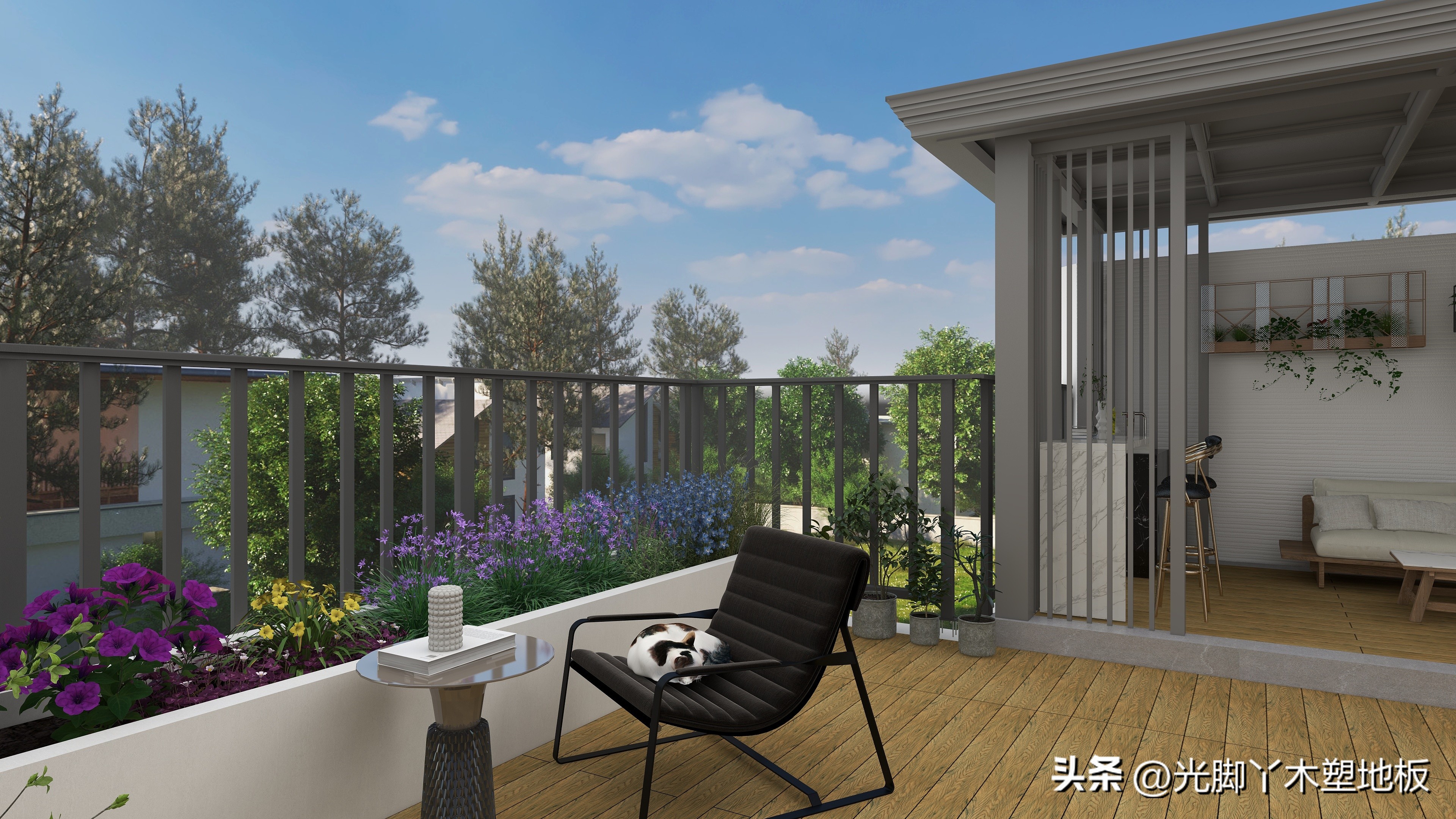 塑木地板效果图庭院,为什么别墅地面一定要用大理石