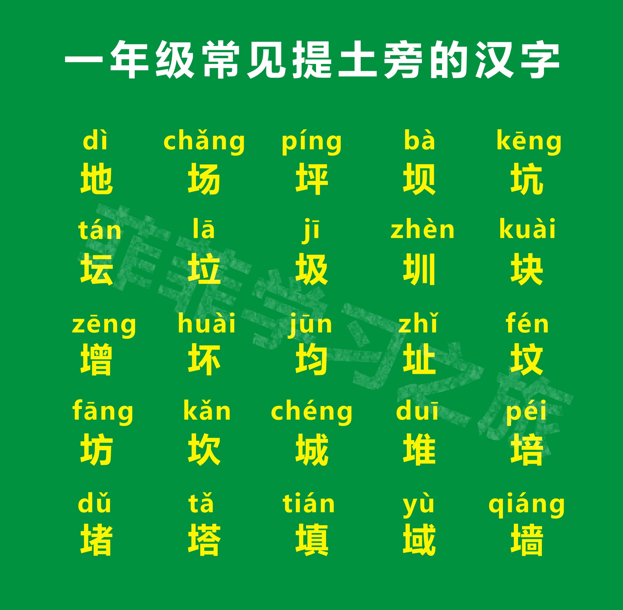 一年级偏旁部首提土旁，一年级提土旁的汉字，提土旁考试知识点