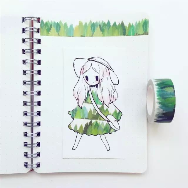 纸胶带做的小清新插画幼儿,胶带插画