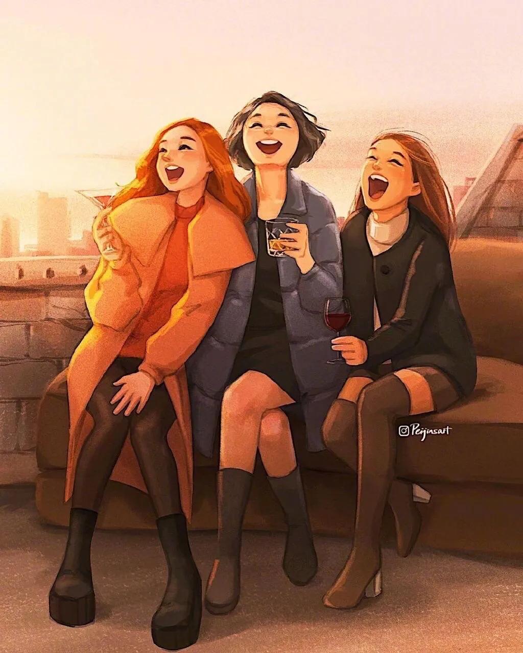 「治愈插画头像」姐妹成队快乐加倍