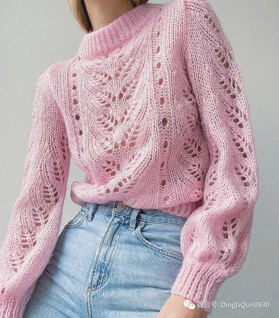 一款好看的针织套头衫花样特别美,套头的镂空针织衫图片