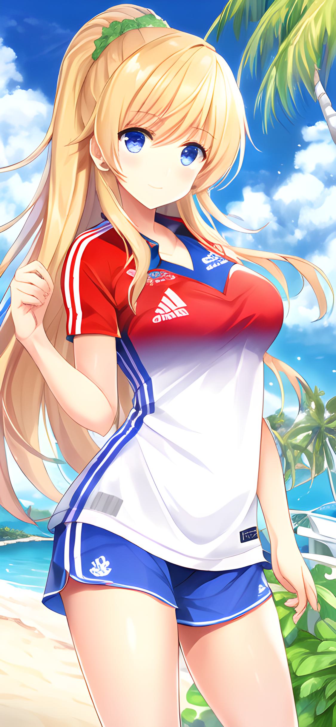 ai绘画夏日沙滩美女壁纸,二次元美少女壁纸足球