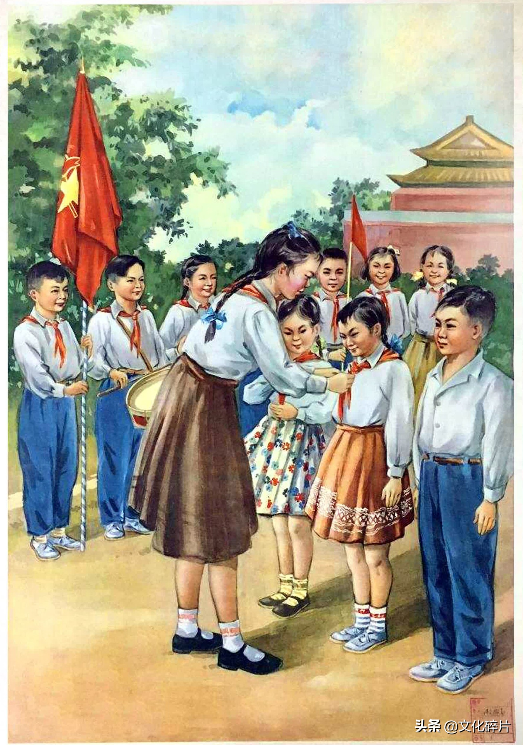 学雷锋做好事绘画连环画,怀旧年画红领巾