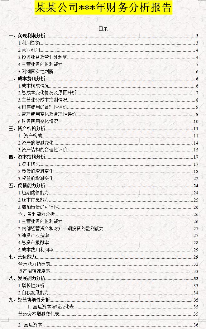 财务报表分析2019年模板,财务年度报表分析报告