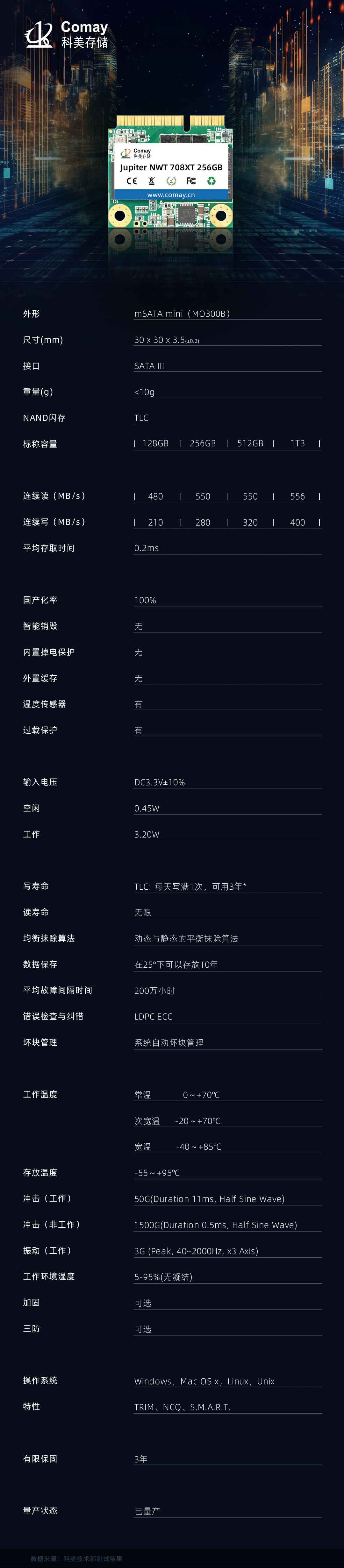 全国产、高可靠、达宽温，科美推出第七代mSATAmini固态硬盘