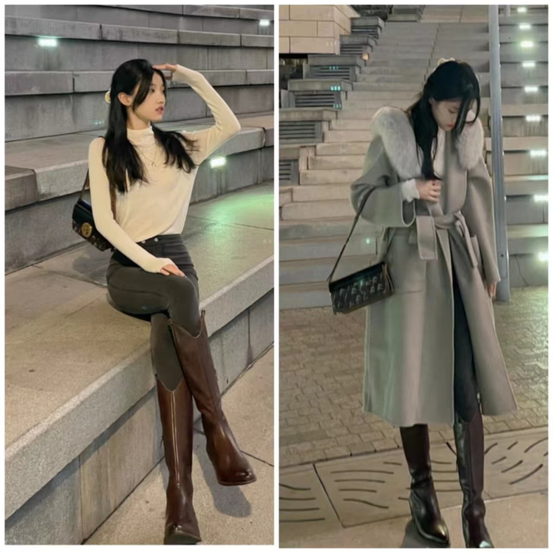 大衣搭长靴知性十足,大衣配阔腿裤让你气场翻倍