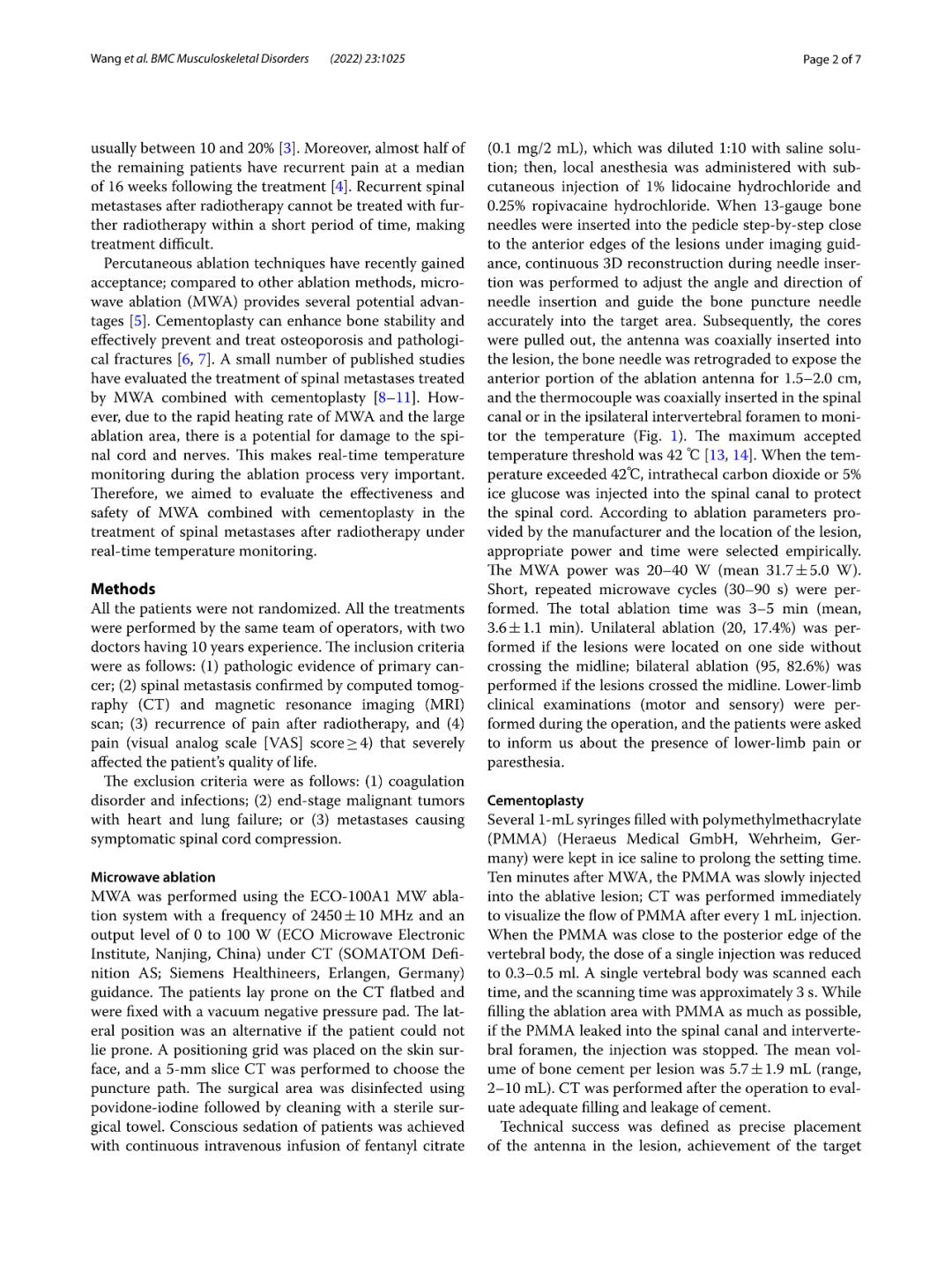 微波消融联合温度监测骨水泥成形术治疗放疗后复发性脊柱转移瘤