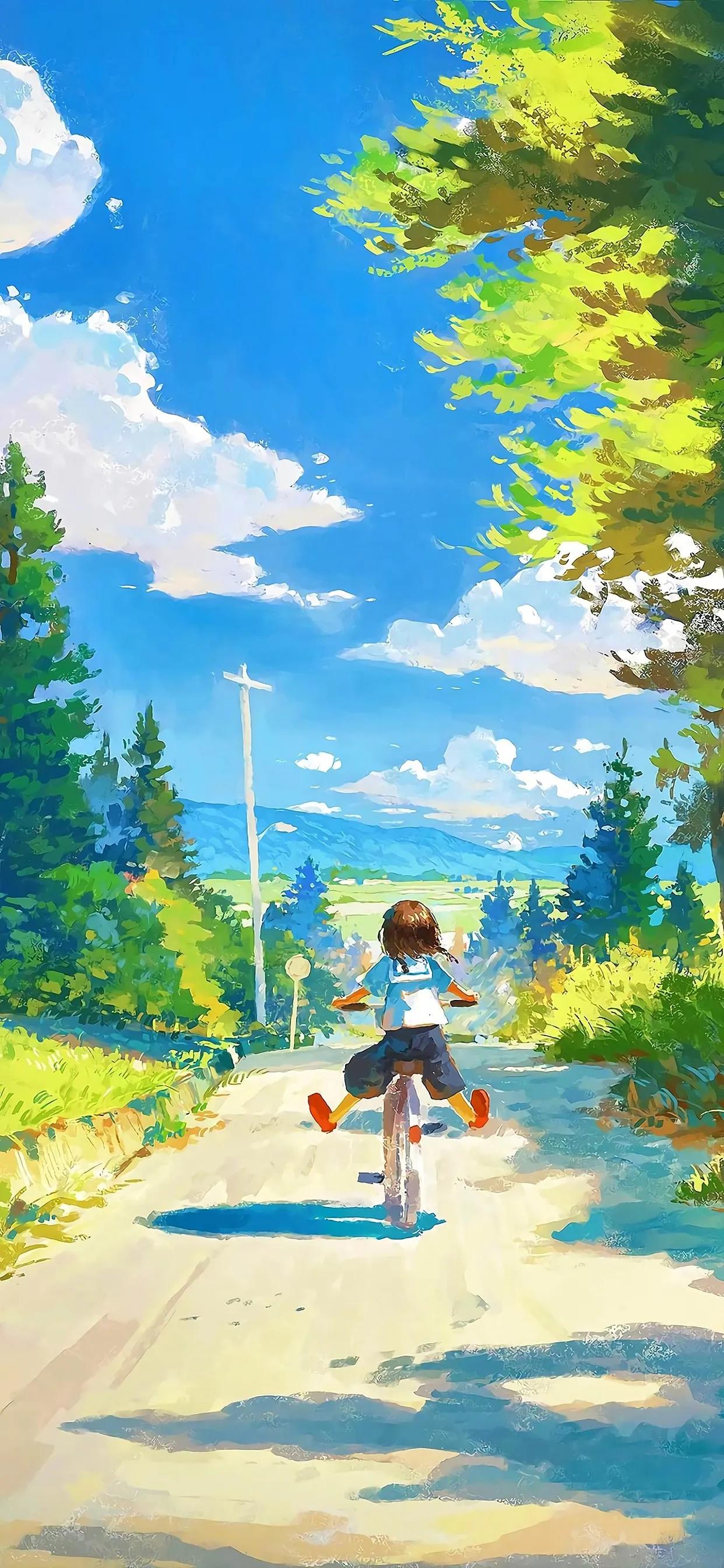 萌图100张可爱壁纸,春日海边小镇壁纸插画