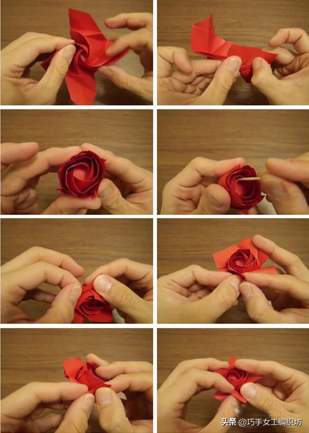 一张纸就能叠着的玫瑰,一张纸能折的红玫瑰花