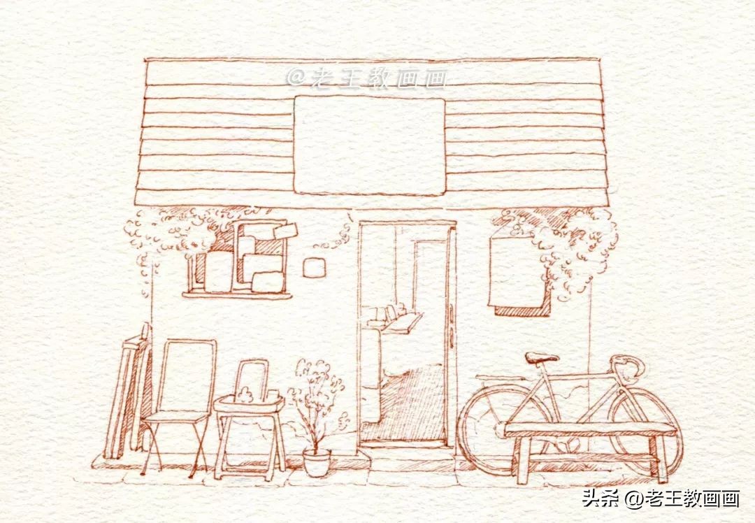 日式小屋水彩简单图片,烟雨系小清新森林水彩画