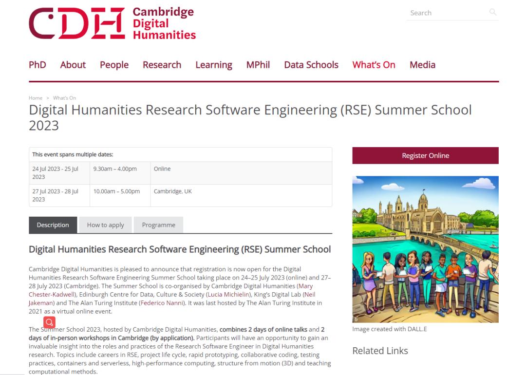 数字人文/社会数据，剑桥大学数字人文中心夏校开放