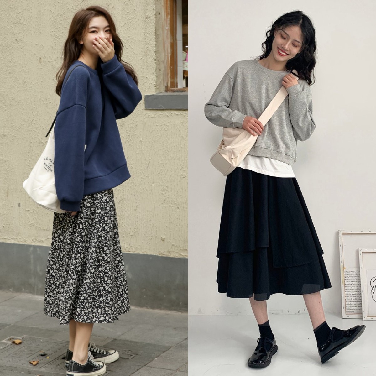 卫衣今年流行这样搭时髦又减龄,卫衣半裙秋天这样穿简直美爆了