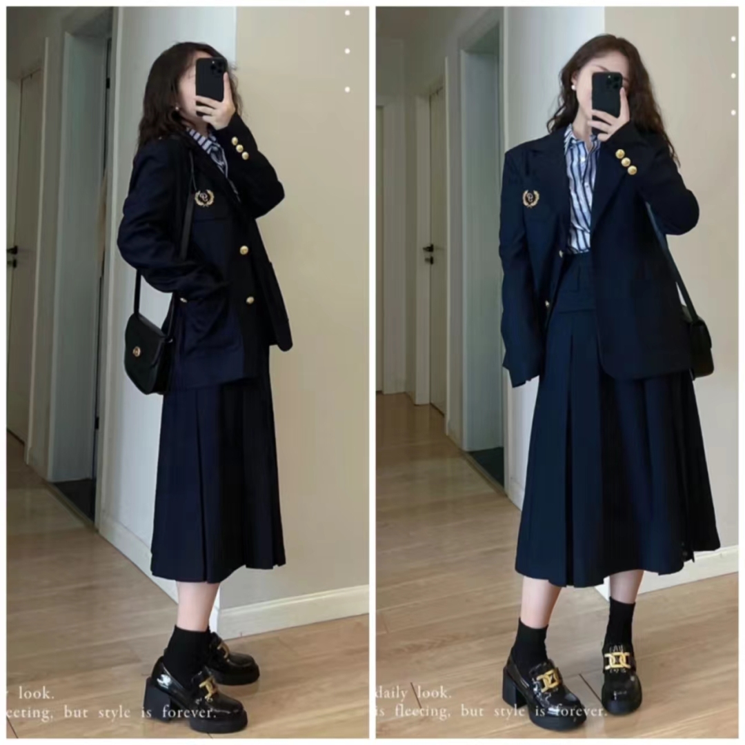 西装长裙搭配西装外套,西装外套配连衣裙气质高级感