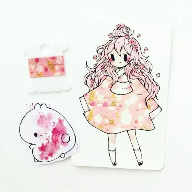 纸胶带做的小清新插画幼儿,胶带插画