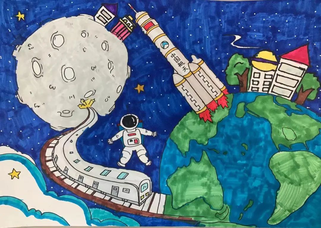 科幻画作品比赛二年级,少儿科幻绘画比赛一等奖