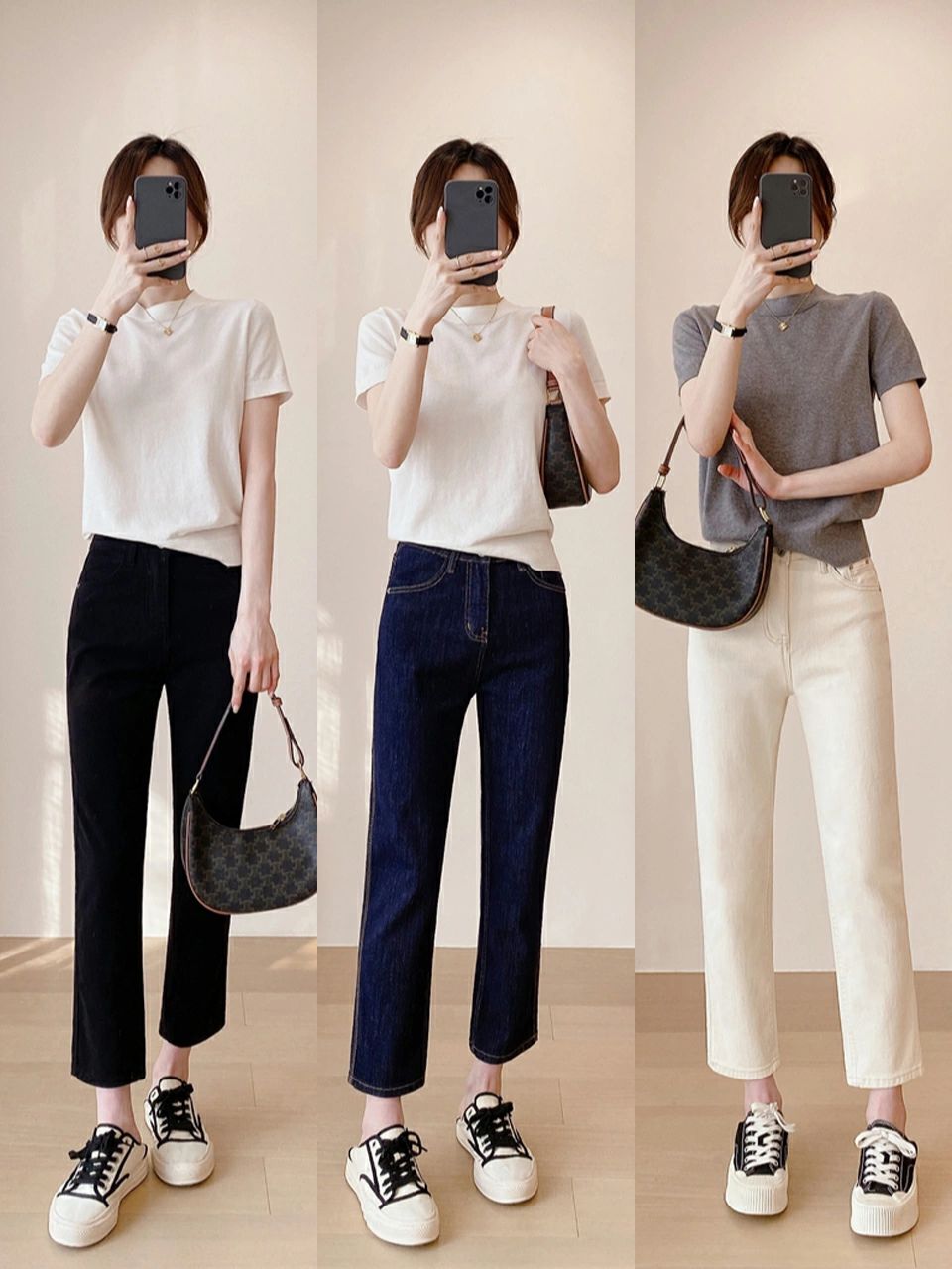 t恤配牛仔裤休闲简约,穿t恤搭配牛仔裤很时尚