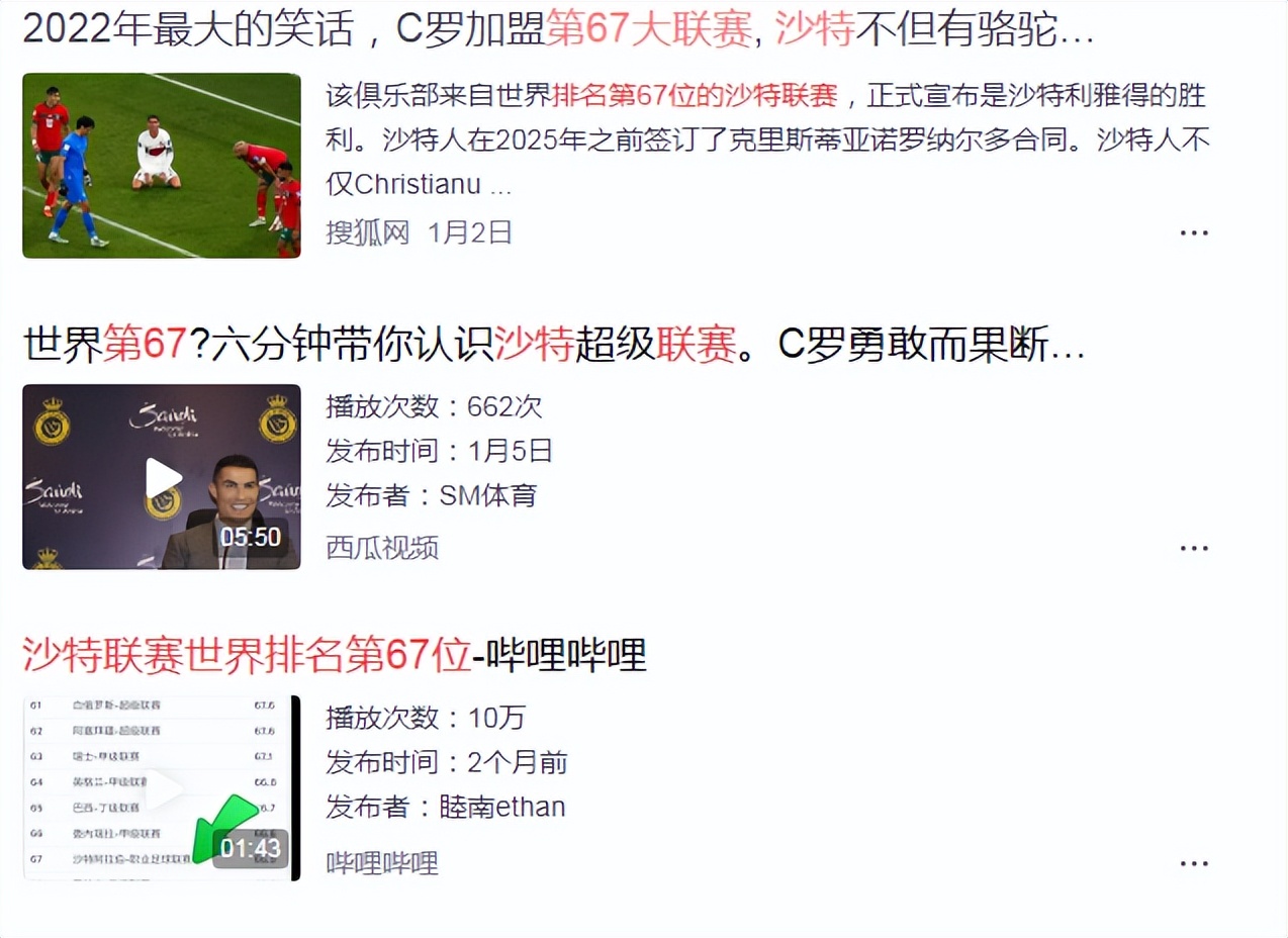 沙特联赛直播c罗比赛成绩,沙特联赛排名世界第几