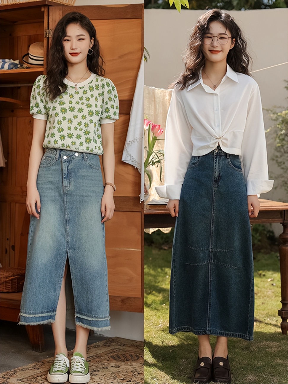 上衣女胖mm显瘦遮肉搭配牛仔裙,初春裙子厚一点