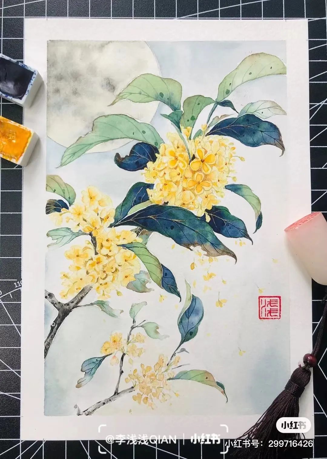 水彩中国风风景简单,古风水彩花卉简单又好看