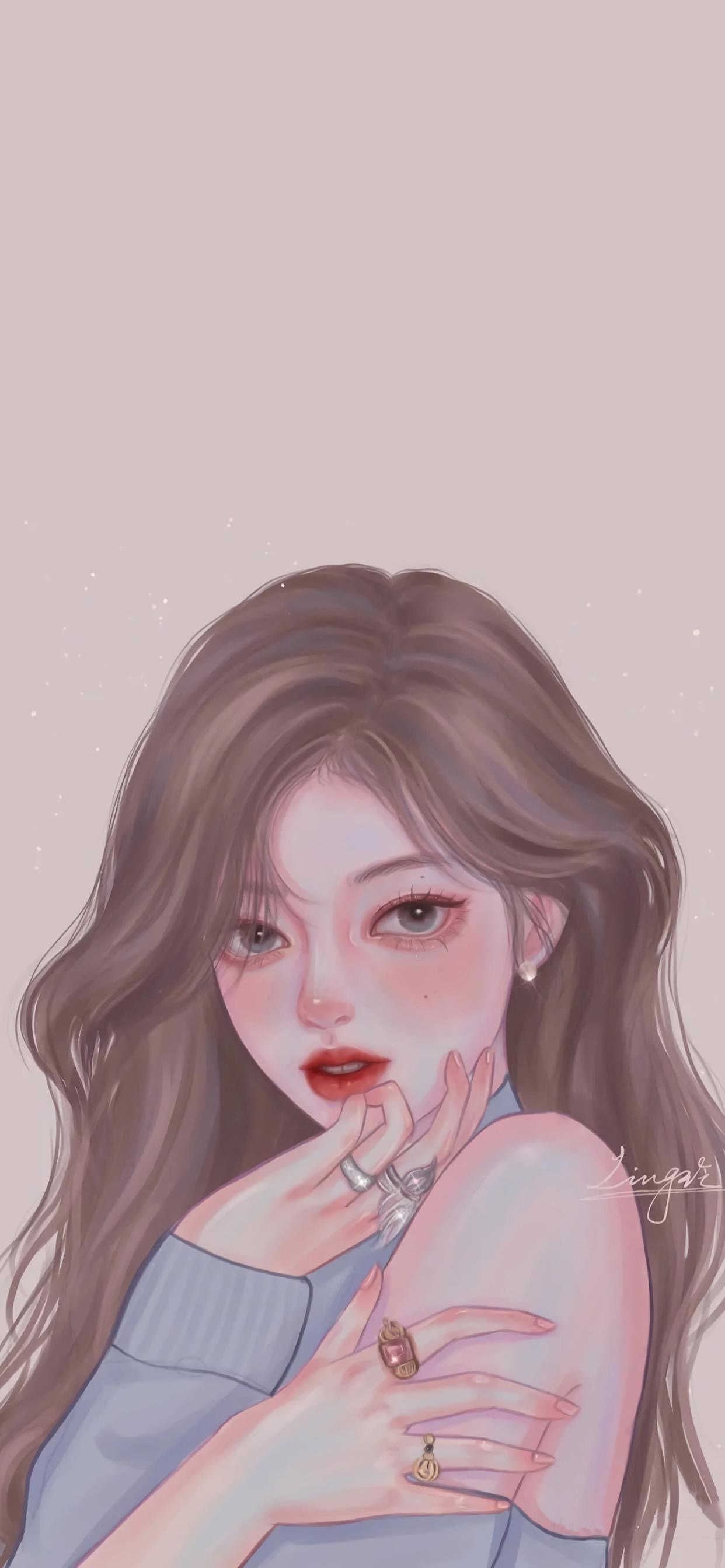 高级感壁纸女生插画,少女的柔情插画壁纸