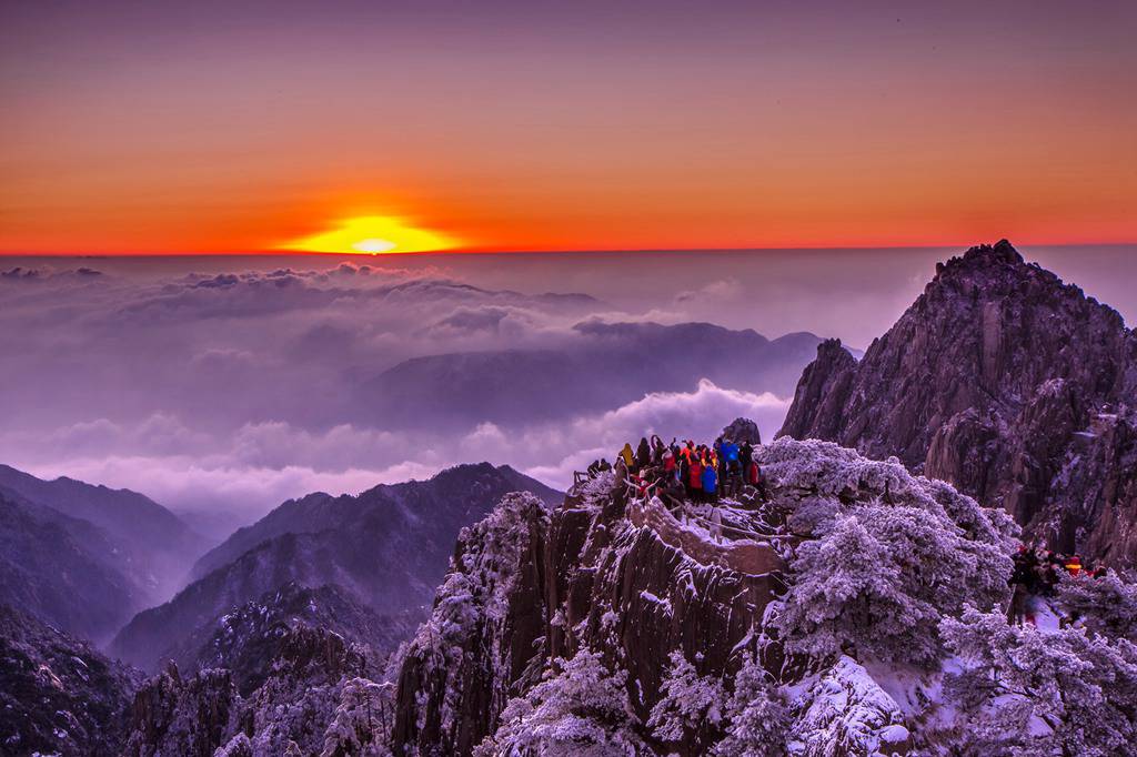 黄山日出自然人文地理摄影,黄山冬雪冬景
