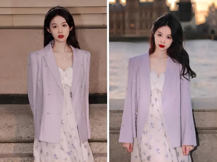 碎花裙加西装外套穿搭,西装内搭碎花连衣裙春秋穿搭