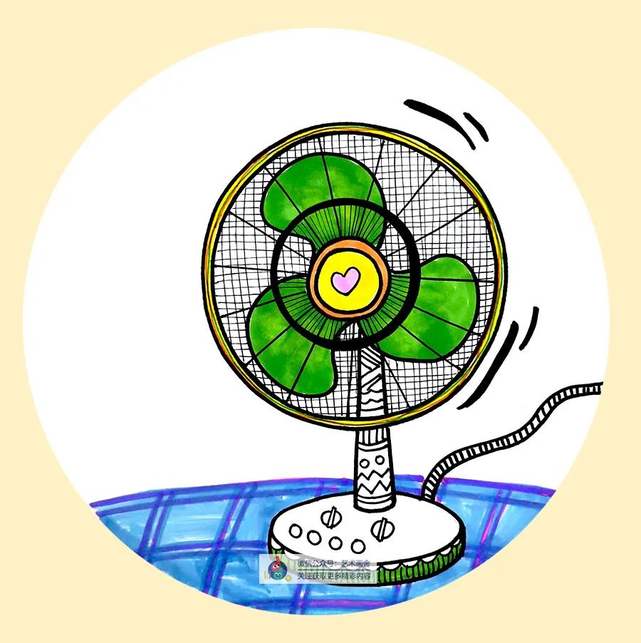 幼儿园美术作品电风扇线描,黑白线描电风扇