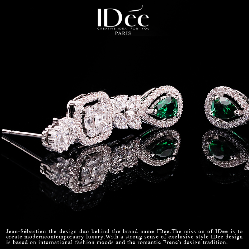 闪耀清新——IDee冷翡闪钻绿宝石耳坠时尚潮牌气质耳钉婚礼配饰