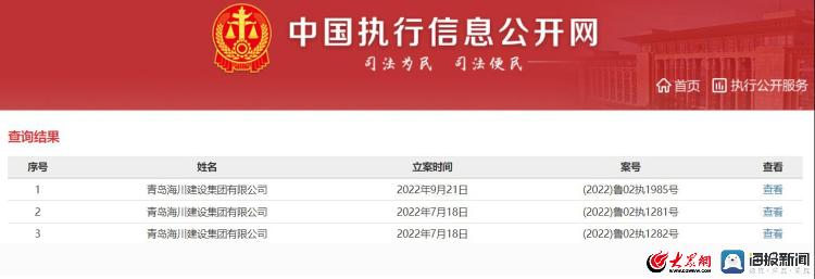 俩月三次成为被执行人！青岛海川建设集团有限公司执行标的超2600万