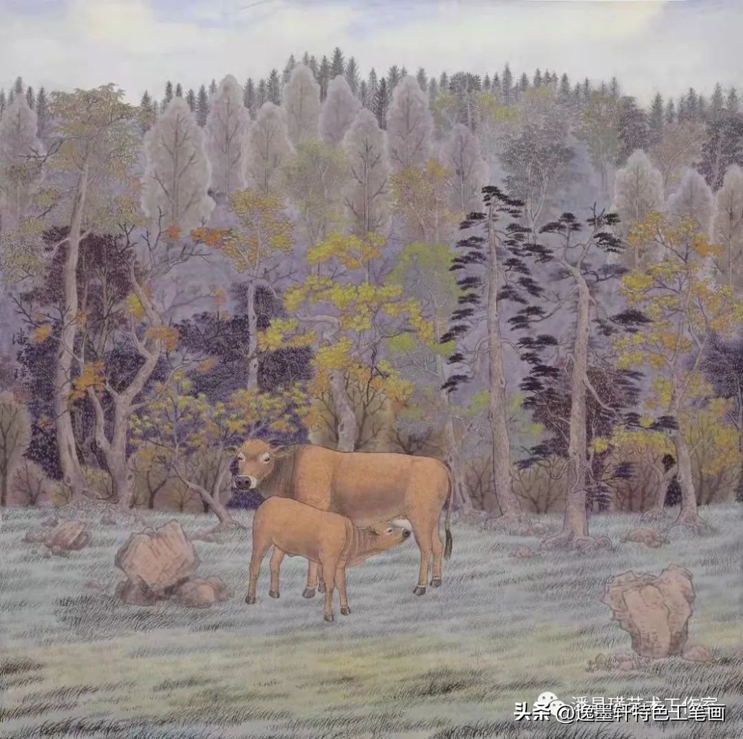 兔子工笔画红叶双兔,国画工笔兔子作品欣赏图片