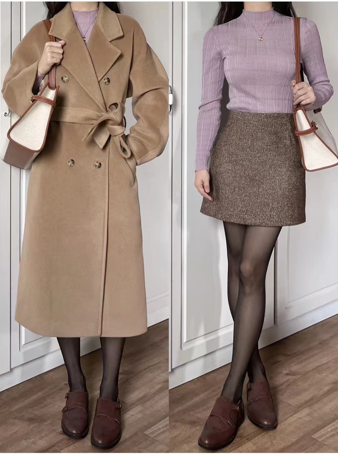 驼色浴袍大衣怎么搭配更高级,大衣棉服驼色穿搭女秋冬