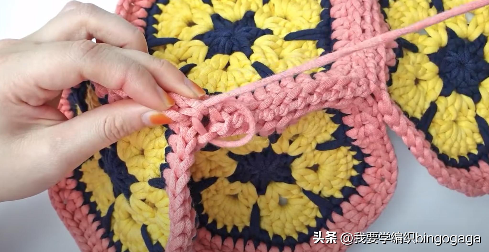 祖母方格小包包拼接编织教程,方形镂空小花包编织教程