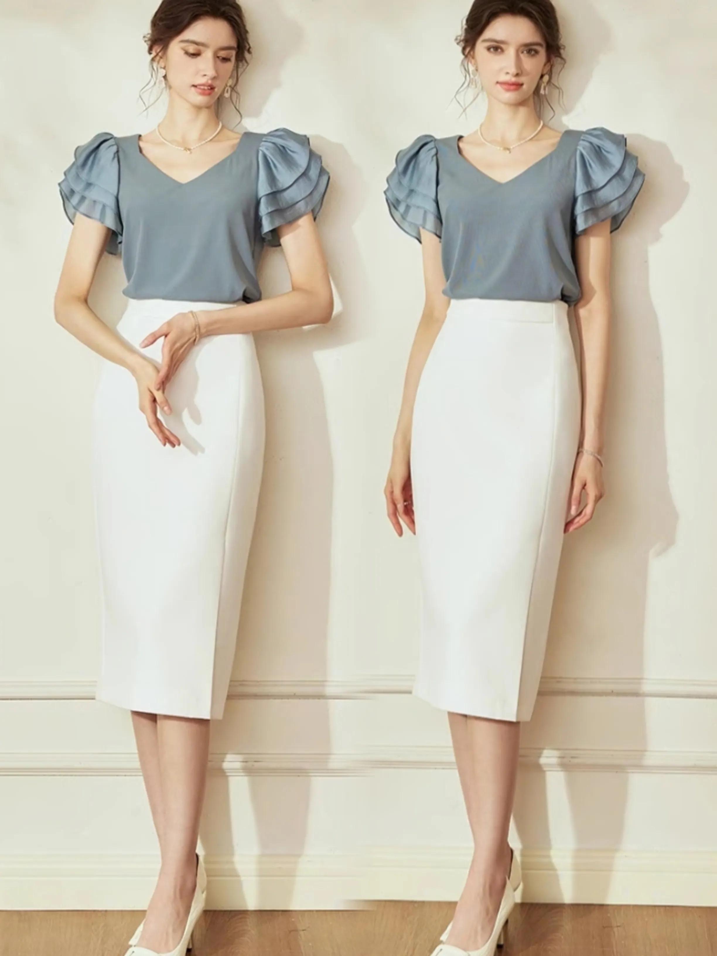 40岁中长短袖t恤怎么搭配才好看,荷叶袖t恤怎么搭配