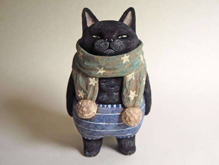 日本艺术家木雕猫,日本木雕猫